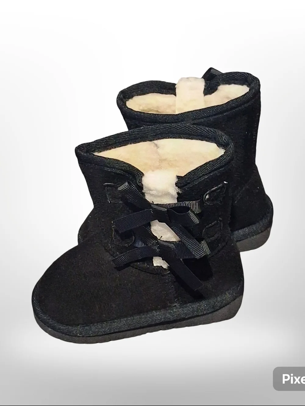 Link Black Faux-Shearling Ribbon Accent Kids Boots